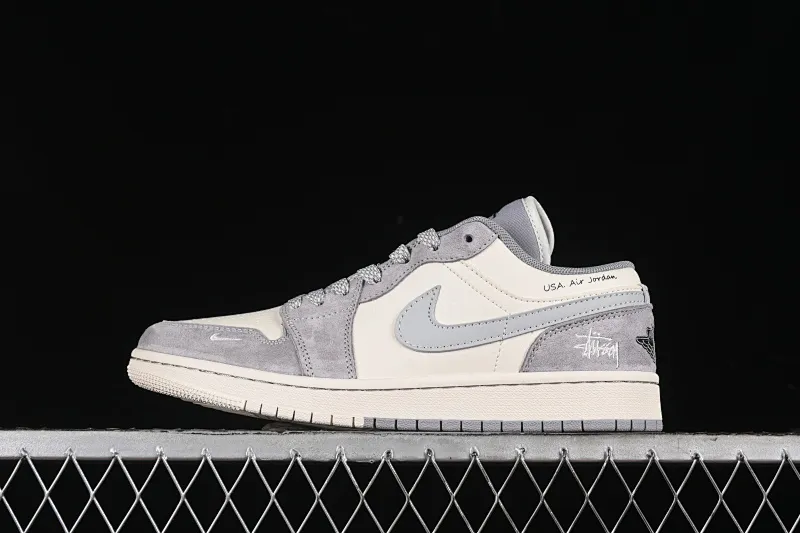 All Categories Air Jordan Jordan Series Basketball Shoes Air Jordan 1 Low High-end Customized Low-top Sneakers Air Jordan 1 Low AJ1 Joe 1 Stussy Joint-Beige and Gray Double Pin Pig Eight High-end Customized Low-top Retro Basketball Shoes SJ9950-045